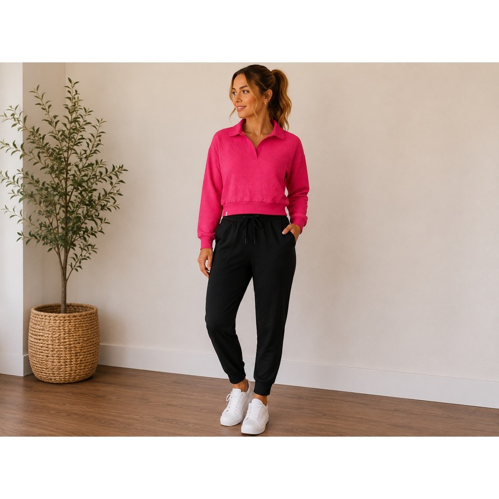 Simply Southern Pink Textured Collared Pullover Sweatshirt Women's Medium